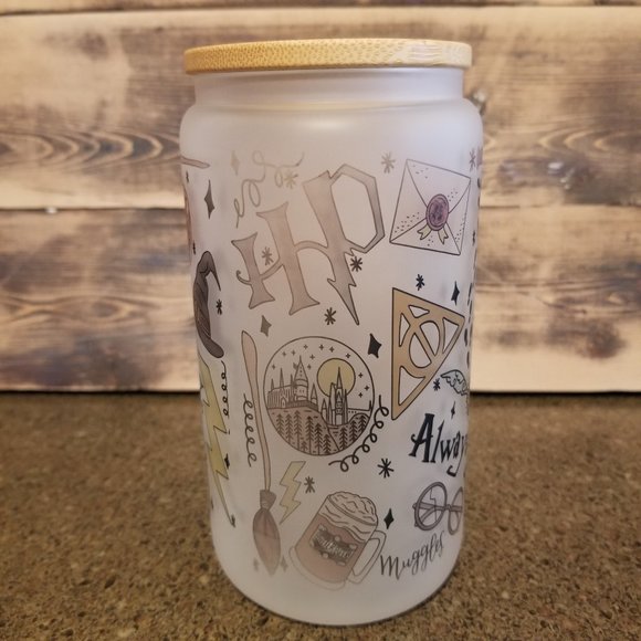 Harry Potter Wizard (3) Frosted Glass Tumblers with Gryffindor and Hufflepuff - Picture 5 of 16